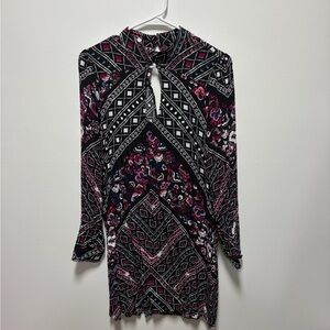 Express Black and Pink Patterned Long Sleeve Dress